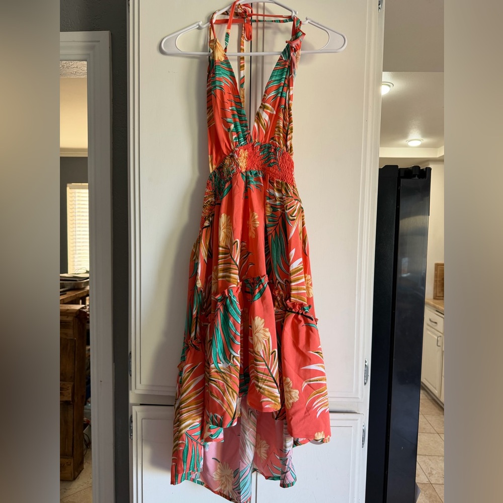 Tropical Print Halter Dress
